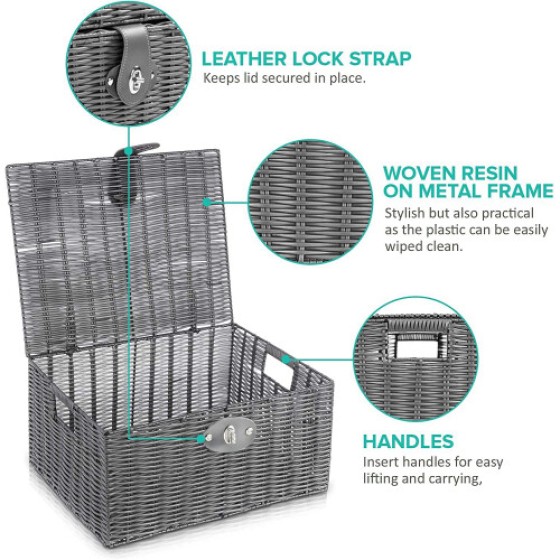 Homepeaz Set of 3 Woven Storage Basket Bin Wicker Hamper Stackable Box